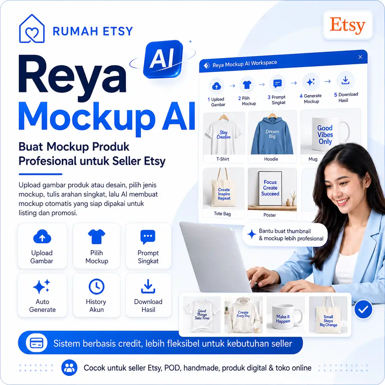 Reya Mockup AI | Buat Mockup Produk Profesional untuk Seller Etsy